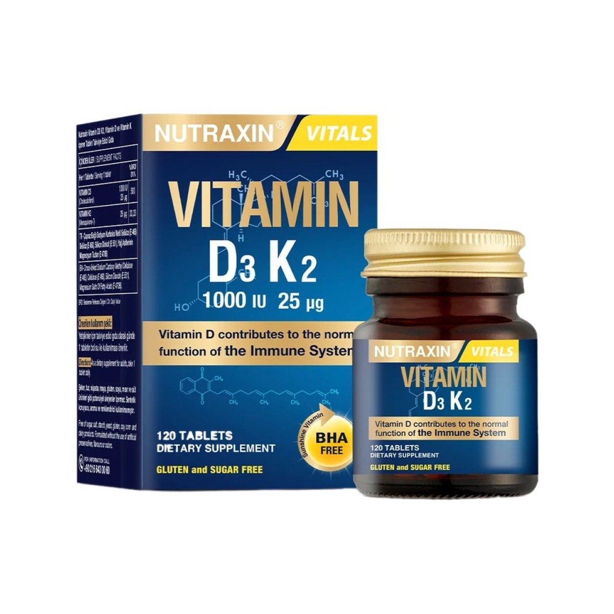 Nutraxin Vitamine D3 K2 Comprimé 1000UI (25 Mcg)